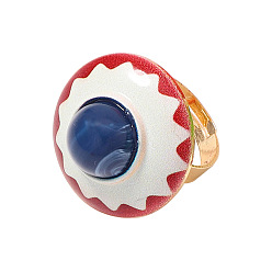 Evil Eye Adjustable Alloy Enamel & Resin Cuff Finger Rings, Golden, Evil Eye, Inner Diameter: 17.8mm