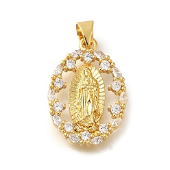 Настоящее золото 18K Покрытие стойки латунь с подвесками из фианита, долговечный, без свинца и без кадмия, религиозные узоры амулеты, реальный 18 k позолоченный, 22.5x16x2.5 мм, отверстие : 4x3.5 мм