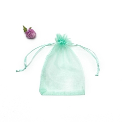 Средний Весенно-Зеленый Прямоугольные сумки для хранения подарков из органзы на шнурке, средний весенний зеленый, 18x13 см