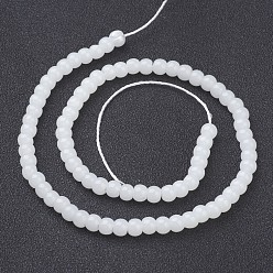 White Imitation Jade Glass Beads Strands, Round, White, 4mm, Hole: 1mm, 11 inch