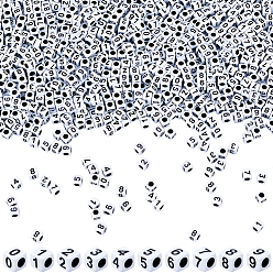 White 1200Pcs Opaque Acrylic Beads, Cube with Number 0~9, White, 6x6x6mm, Hole: 3mm