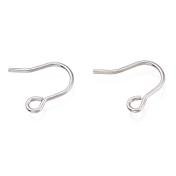Stainless Steel Color Tarnish Resistant 304 Stainless Steel Earring Hooks, Ear Wire, with Horizontal Loop, Stainless Steel Color, 10mm, Hole: 1.6mm, 21 Gauge, Pin: 0.7mm