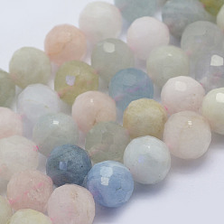 Morganite Natural Morganite Beads Strands, Faceted Round, Grade A-, 8mm, Hole: 1mm, about 55pcs/strand, 15.7 inch(40cm)