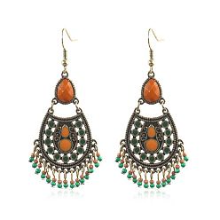 Antique Bronze Boho Tibetan Style Alloy Dangle Earrings, Enamel Style, Teardrop, Antique Bronze, 70x28mm