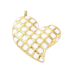 Белый 304 подвески из нержавеющей стали, с эмалью, брелок в виде шахматного сердца, золотые, белые, 25x24x4 мм, отверстие : 2 мм