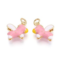 Pink Латунь эмаль подвески, лошадь, с целью перехода в кольце, реальный 18 k позолоченный, розовые, 16.5x13.5x5 мм, отверстие : 3 мм