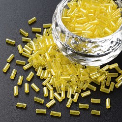 Желтый Прозрачные цвета блестящие стеклянные бусины из стекляруса, круглое отверстие, желтые, 3~8x2 мм, отверстие : 0.7 мм, около 450 г / фунт