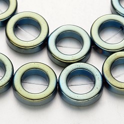 Зеленое Покрытие Гальванизировать немагнитных синтетический гематит бисер пряди, кольцо, зеленый покрытием, 14x4 мм, отверстие : 1 мм, около 29 шт / нитка, 15.7 дюйм