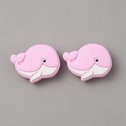 Pearl Pink Dolphin Food Grade Eco-Friendly Silicone Beads, Pearl Pink, 21x29x9mm, Hole: 2mm