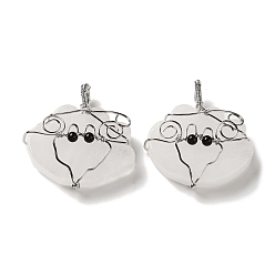 Quartz Crystal Natural Quartz Crystal Copper Wire Wrapped Pendants, Rock Crystal Cloud Charms, Rack Plating, Platinum, 47~49x44.5~46x13~13.5mm, Hole: 6~7.5x4.5~5mm