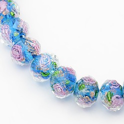 Dodger Blue Handmade Gold Sand Lampwork Rondelle Beads Strands, Faceted, Dodger Blue, 12x9mm, Hole: 2mm, about 39pcs/strand, 13.77 inch