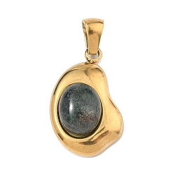 Мосс Агат Природные моховой агат подвески, с 304 нержавеющей стали, ионное покрытие (ip), 22x13.5x6.5~7 мм, отверстие : 4.5x3.5 мм