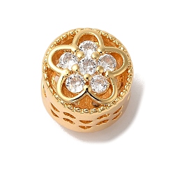 Прозрачный Стойка для цветов покрытие латунь микропаве кубический цирконий европейские бусины, бусины с большим отверстием, без кадмия и без свинца, долговечный, реальный 18 k позолоченный, прозрачные, 12x12.5 мм, отверстие : 4.5 мм