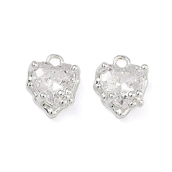 Посеребрённый Латунные подвески с микропаве на День святого Валентина, прозрачные циркониевые подвески, сердце прелести, 925 серебро покрытием, 8x6.5x3.5 мм, отверстие : 1 мм
