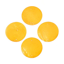 Золотистый Окрашенные распылением натуральные подвески с соединителем оболочки Capiz, ссылки на диски, золотые, 49x1 мм, отверстие : 1.5 мм