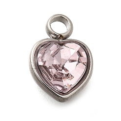 Светло-Персиковый 304 из нержавеющей стали с горный хрусталь подвески, сердце, светлый персик, 9.5x6.5x4.5 мм, отверстие : 1.6 мм