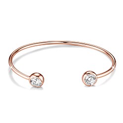 Rose Gold Brass Micro Pave AAA Cubic Zirconia Cuff Bangle, Torque Bangles, Rose Gold, 2-1/8 inchx2-5/8 inch(53x67mm)