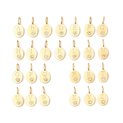 Золотой 304 комплект подвесок из нержавеющей стали с кубическим цирконием, овал с буквой a~z, золотые, 15.5x8x4.5 мм, отверстие : 4.5x2.5 мм, 26 шт / комплект