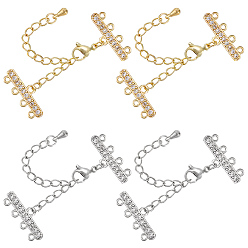 Real Gold Plated & Real Platinum Plated 4 наборы 2 цвета латунь микропаве кубический цирконий удлинитель цепочки, застежки для ожерелья, с 4 нитями 8 и концами застежки омара, без никеля , прозрачные, настоящее золото и платина, 50 мм, застежка : 10x6x2.5 mm, продлить цепочку: 40x3мм, Конец: 8.5x21.5x2 mm, отверстие : 1.4 мм, 2 наборы / цвет