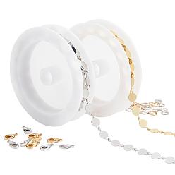 Платиновый & Золотой 2 цвета 2м латунные цепи с круглыми звеньями ручной работы, с 20 соединительными кольцами и 10 застежками "лобстер", для изготовления комплектов ожерелий своими руками, платиной и золотом, ссылка: 11x6x0.5 mm, 1 м / цвет