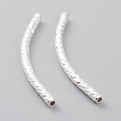 925 Sterling Silver Plated Brass Tube Beads, Long-Lasting Plated, Curved Beads, Tube, 925 Sterling Silver Plated, 25x1.5mm, Hole: 0.8mm