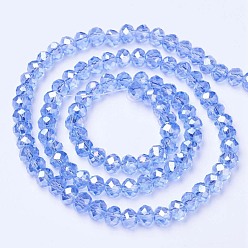 Light Sky Blue Electroplate Glass Beads Strands, AB Color Plated, Faceted, Rondelle, Light Sky Blue, 3x2mm, Hole: 0.8mm, about 165~169pcs/strand, 15~16 inch(38~40cm)