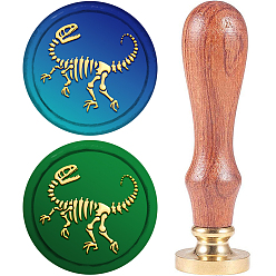 Dinosaur Набор сургучной печати, печать сургучом твердой латунной головки, деревянная ручка ретро латунный штамп комплект съемный, для конвертов приглашений, подарочная карта, рисунок динозавра, 83x22 мм