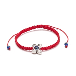 Evil Eye Браслет из плетеных бусин из смолы сглаза и сплава, регулируемый браслет для женщин, бабочки, внутренний диаметр: 2~4-1/8 дюйм (5~10.3 см), бабочка: 12x15.5x4.5 мм.