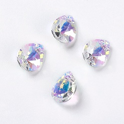 Crystal AB Faceted K9 Glass Rhinestone Charms, Imitation Austrian Crystal, Drop, Crystal AB, 10x8x4.5mm, Hole: 1.2mm