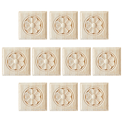 PapayaWhip Square Wood Carved Floral Decorative Blocks, Ornate Wood Embellishments for Furniture & Wall Decor, PapayaWhip, 60x60x11~12mm