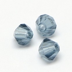 Marine Blue Imitation 5301 Bicone Beads, Transparent Glass Faceted Beads, Marine Blue, 4x3mm, Hole: 1mm, about 720pcs/bag