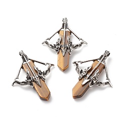 Тигровый глаз Естественно тигровый глаз большие кулоны, со сплавочной фурнитурой античного серебряного тона, без кадмия и без свинца, граненые, лук со стрелой и мечом, 65x54.5x11 мм, отверстие : 4x7 мм