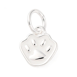 Серебро 925 подвески из стерлингового серебра с белой эмалью и отпечатками лап, с перемычками и 925 штампом, серебряные, 8x7x1.2 мм, отверстие : 3.2 мм