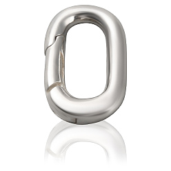 Серебро 1pc 925 Кольца с пружинным затвором из стерлингового серебра, овальные, серебряные, 11.5x7.5x2.5 мм