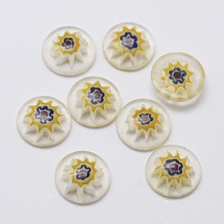 Желтый Ручной Millefiori стекло кабошоны, один цветочный дизайн, полукруглые / купольные, желтые, 10x3 мм