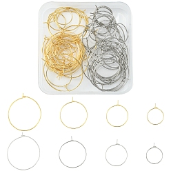 Золотой & Цвет Нержавеющей Стали 64 шт. 8 стиль 316 хирургические брелоки из нержавеющей стали для бокалов, обручание серьги, для супруг баскетбола обруч серьги делает, золотые и нержавеющая сталь цвет, 15~35x0.7 мм, 21 датчик, 8 шт / стиль