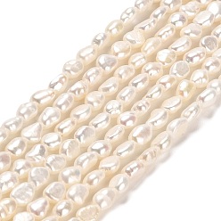 Льняное Полотно Нити из натурального культивированного пресноводного жемчуга, двух сторон полированной, класс 6а+, белье, 5~6x3.5~4x3.8~4.2 мм, отверстие : 0.5 мм, около 65 шт / нитка, 14.17''~14.37'' (36~36.5 см)