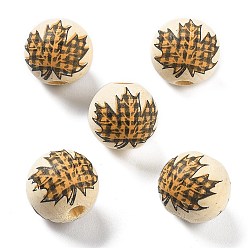 Лист Хэллоуин напечатанный схима деревянные европейские бусины, круглые, лист, 15x14.5 мм, отверстие : 4 мм