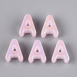 Letter A УФ-покрытие, непрозрачный акриловый алфавит, переливающиеся бусины, бусины с большим отверстием, имитация желе, туманная роза, буква a, 21x17x13.5 мм, отверстие : 6 мм