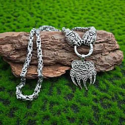 Plata Collares con colgante de pata de oso vikingo de aleación vintage para hombre, plata, 23.62 pulgada (60 cm)