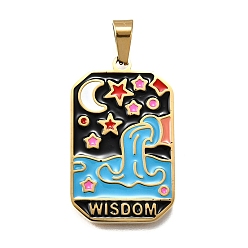 Луна Таро 304 эмалевые подвески из нержавеющей стали, ионное покрытие (ip), реальный 18 k позолоченный, луна, 32x19.5x2 мм, отверстие : 7x3.5 мм