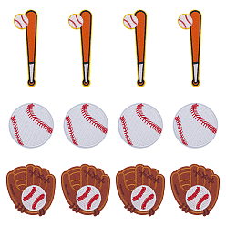 (52) Непрозрачная лаванда 12шт. 3 стили нашивки на бейсбольную тематику из полиэстера, пришивные/приклеиваемые утюгом, термоклей, аппликации из ткани, разнообразные, разноцветные, 51.5~96x29.5~57x1.5 мм, 4 шт / стиль