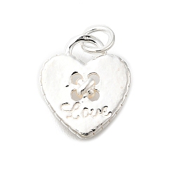 Сердце 925 серебряные шармы, с соединительным кольцом и 925 штампом, серебро , сердце, 14x10x2 мм, отверстие : 2.5 мм
