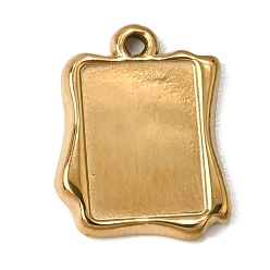 Chapado en Oro Real 18K 304 Configuración de cabujón colgante del acero inoxidable, Rectángulo, revestimiento de iones (ip), real 18 k chapado en oro, 20x16x2.5 mm, agujero: 1.6 mm, Bandeja: 14.5x10.5 mm