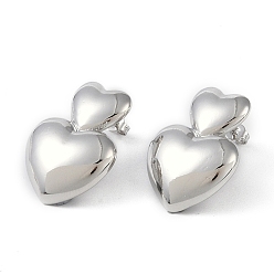 Платина Латунные серьги-гвоздики для женщин, сердце, платина, 27x20 мм