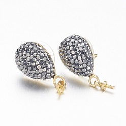 Золотой Изделия из латуни, с полимерной глиной стразами, слеза, золотые, 19.5x11x6.5 мм , штифт: 0.7 мм