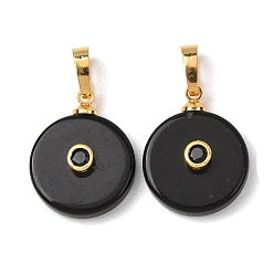 Обсидиан Природные подвески обсидиана, Плоские круглые подвески в виде монет с латунными микрофибровыми кристаллами., золотые, 20x16x6 мм, отверстие : 7x4 мм