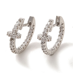White Brass Stud Earrings, with Clear Cubic Zirconia, Cadmium Free & Lead Free, White, 18x6mm