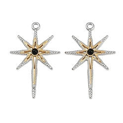 Настоящее золото 18K Подвески из натурального черного оникса (окрашенные и нагретые), с 304 установками из нержавеющей стали, звезды прелести, с 304 установками из нержавеющей стали, ионное покрытие (ip), реальный 18 k позолоченный, 39.5x25x3 мм, отверстие : 2 мм