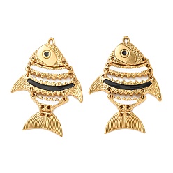 Белый 304 эмаль нержавеющей стали большие кулоны, рыбы прелести, ионное покрытие (ip), реальный 18 k позолоченный, белые, 52x34x4.5 мм, отверстие : 1.2 мм